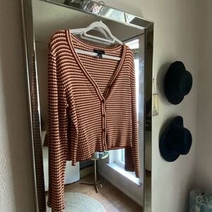 Forever 21+ Red, Rust & White Striped Knit Cardigan - 1X